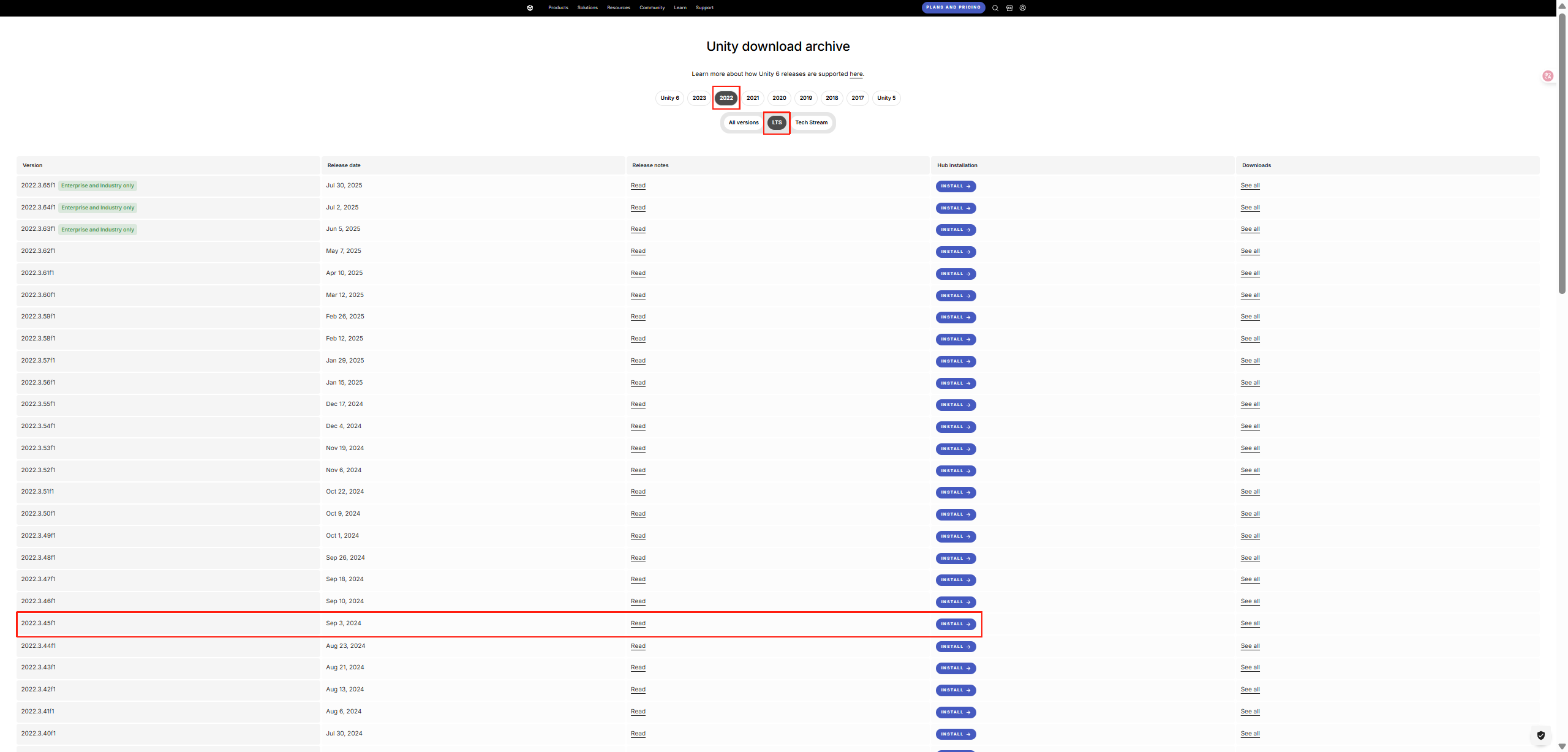 Unity 官网版本选择